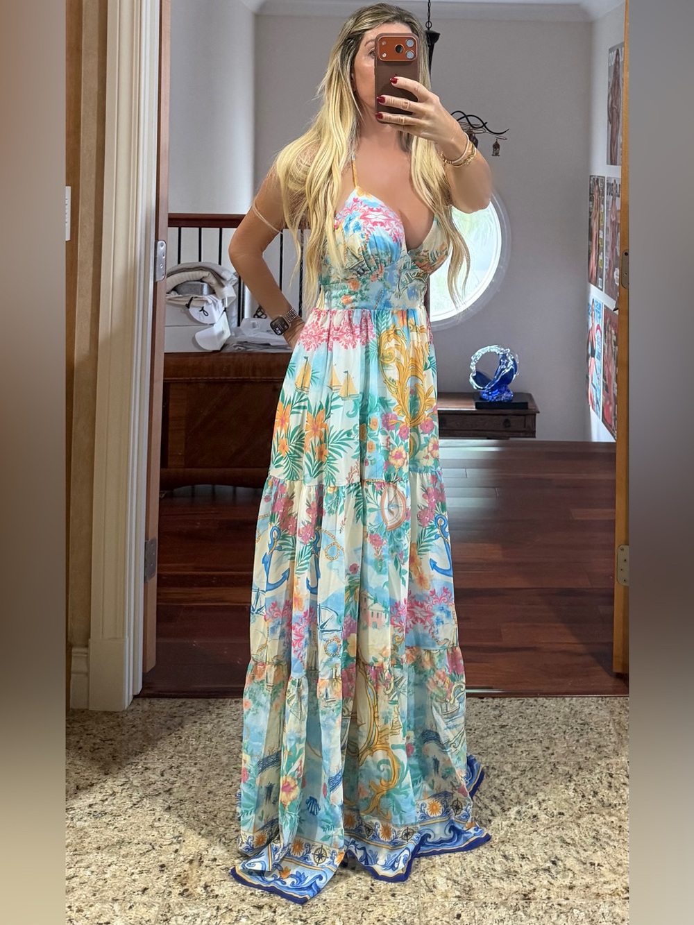 Vici Pastel Floral V-Neck Maxi Dress in Mint, Pink & Blue. New! - Picture 6 of 6